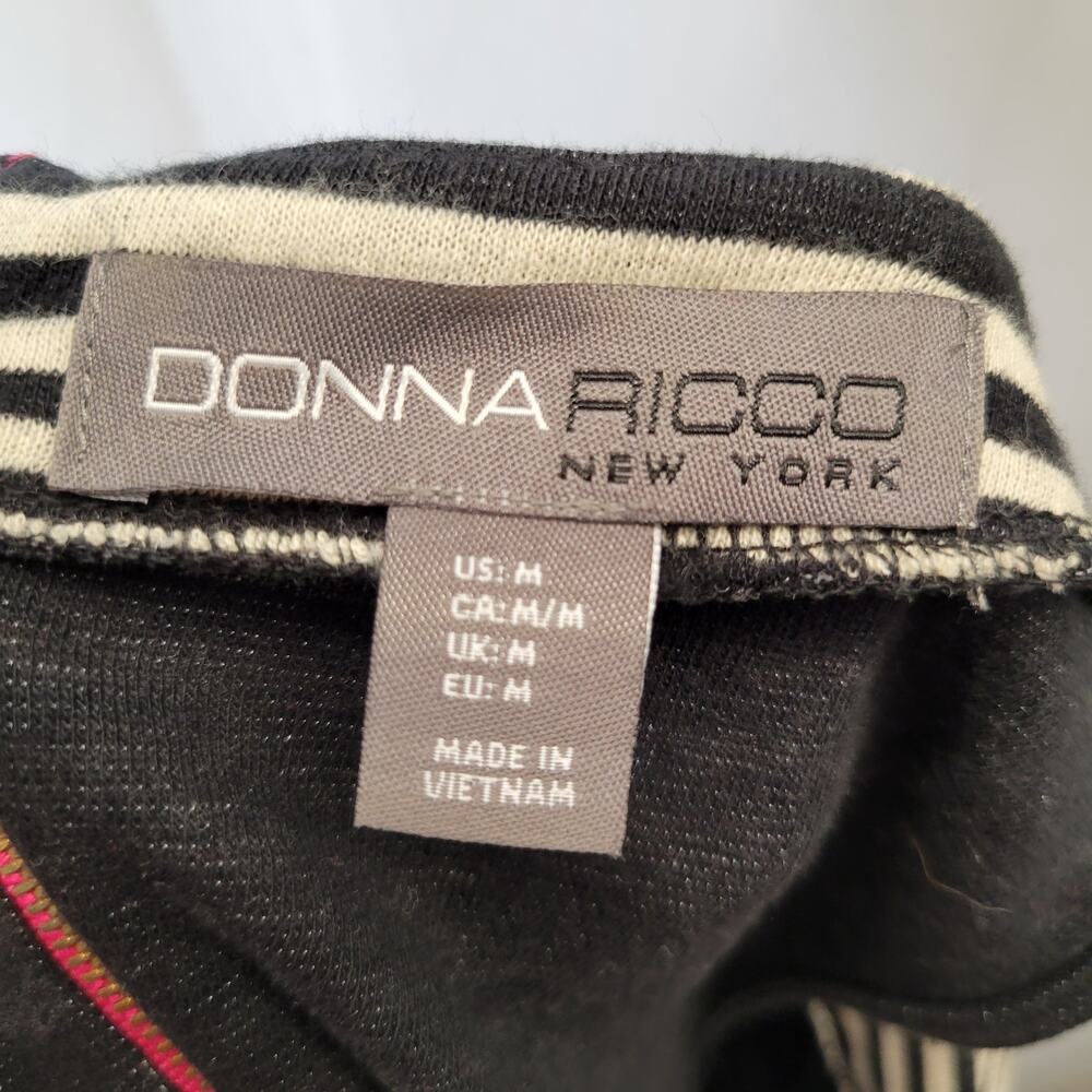 Donna Ricco Sheath Dress Striped Black and Tan w/ Pink Back Zip, M - Picture 8 of 8